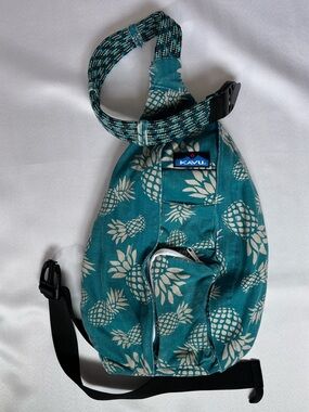 Kavu Turquoise Pineapple Print Rope Sling Bag Outdoors Hiking Nature Gorpcore